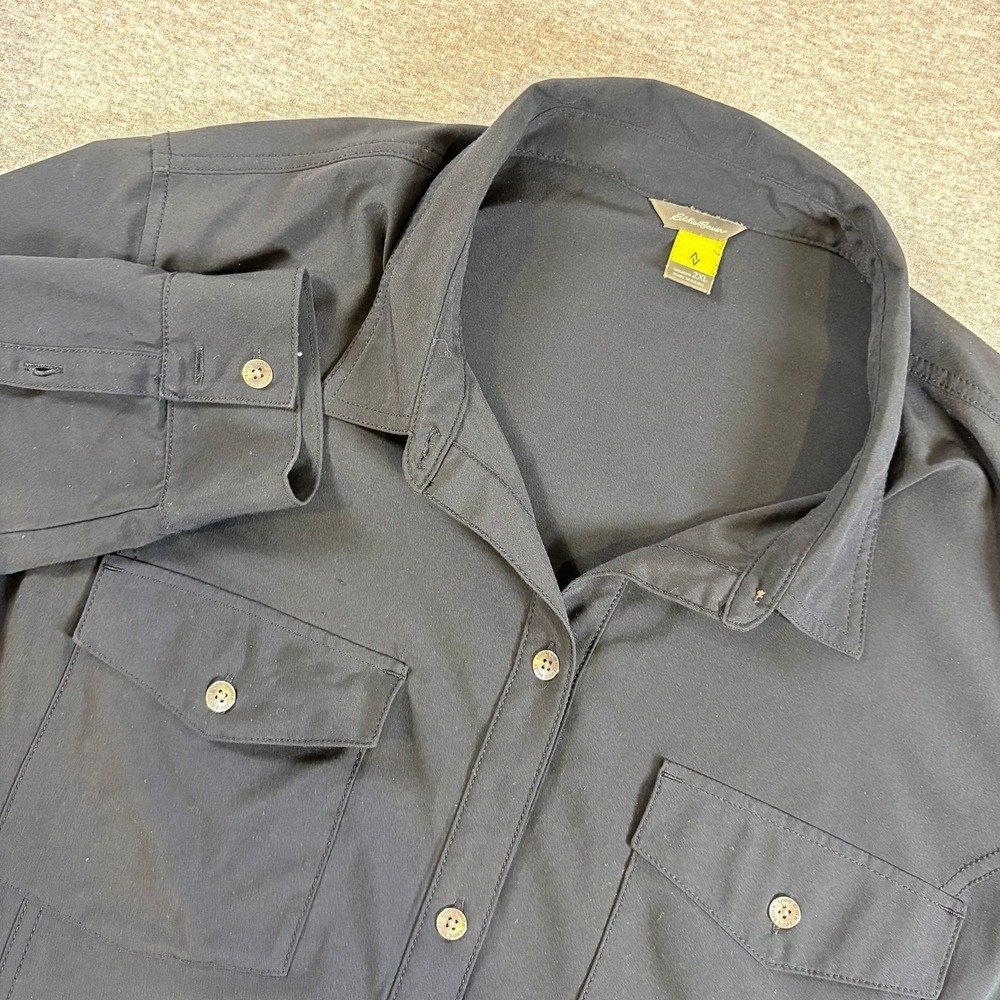 Eddie Bauer Button Up Shirt Womens 2XL Black Long Sleeve Stretch Hiking Outdoor